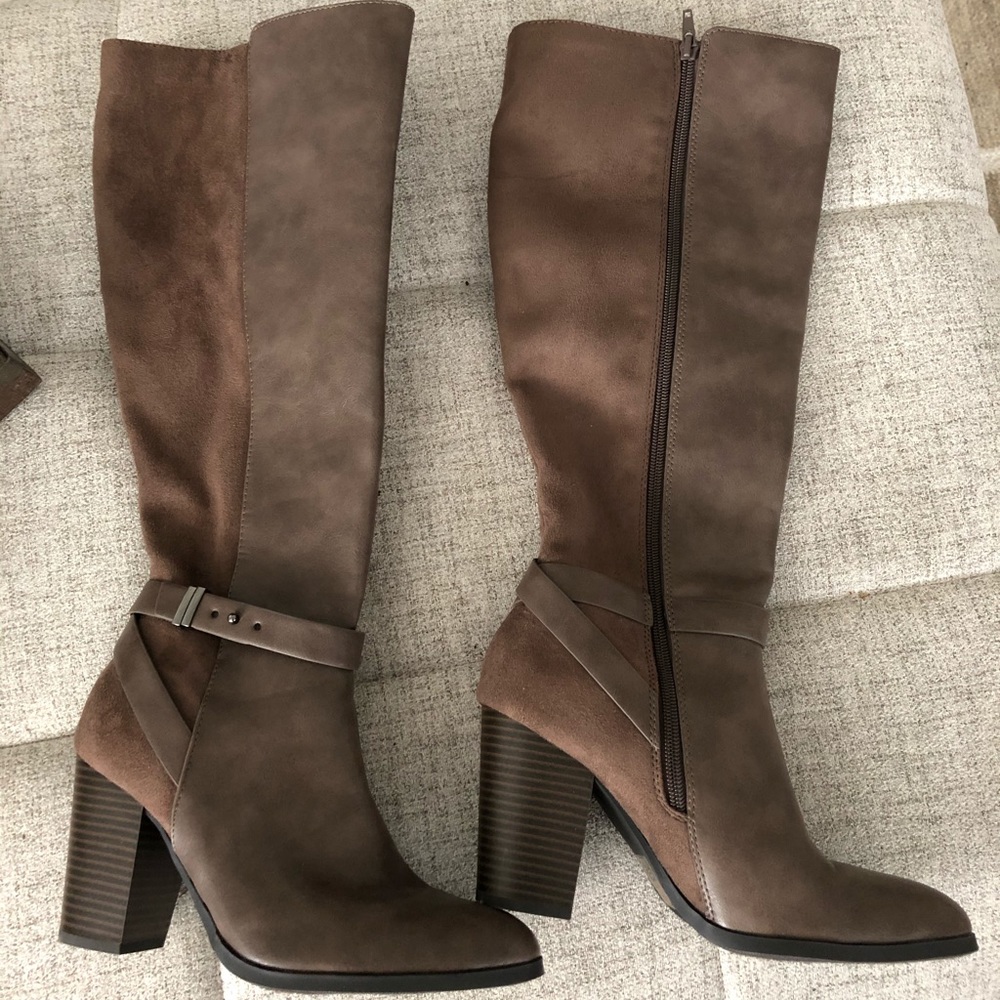 Taupe block heel boot
